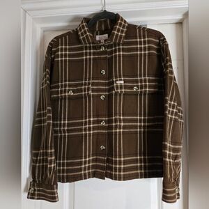 Brixton Plaid Flannel Shirt, Size XS, Brown Organic Cotton